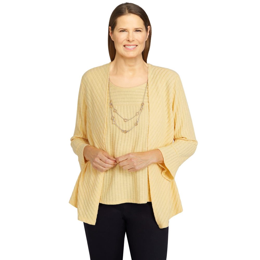 Alfred Dunner Womens Pull On Detachable Crewneck Ribbed Top Gold Size S NWT